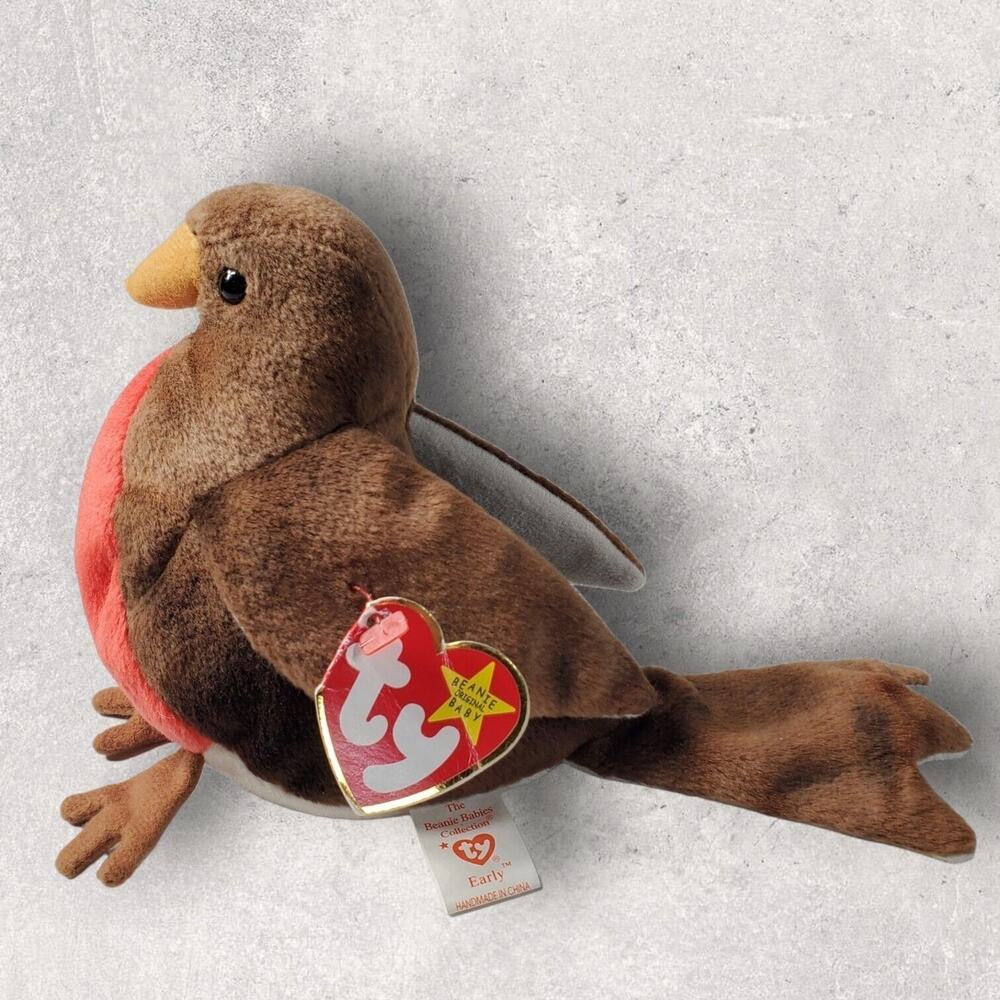 TY Beanie Baby Early the Robin Bird Stuffed Animal Toy Errors Tag Retired